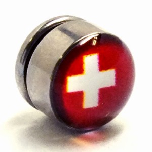 ステンレスマグネットピアス（スイス） 国旗 磁石 イヤリング 耳 軟骨 穴あけ不要 ピアスできない人に サージカルステンレス マグピ メン