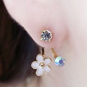 ホワイトプリンセスバックキャッチピアス/1ペア アクア フラワー 花 ジャケットピアス レディース 結婚式 入学式 卒業式 個性的 耳飾り 