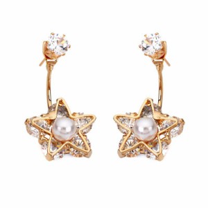 プリシアスタービジューバックキャッチピアス/1ペア パール 真珠 星 ジャケットピアス クリスタル ジルコニア レディース 結婚式 卒業式 