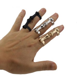 ボーンフィンガーアーマーリング 指輪 スカル 髑髏 ドクロ 骨 指 メンズ レディース ペアリング 関節の指輪 ファランジリング フリーサイ