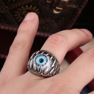ブルーアイステンレスリング（RMT299）サイズ/28号 青い目 眼 目玉 おもしろ 指輪 サージカルステンレス316L メンズ レディース ペアリン