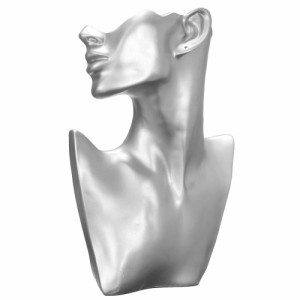 店舗用アクセサリーディスプレイ（シルバー）銀色 顔 上半身 撮影用 ピアス スタンド ネックレス チョーカー ペンダント 耳 胸 体 ディス
