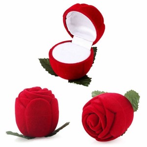 レッドローズギフトケース（リーフ付き） バラ 薔薇 花 フラワー 葉っぱ付き 面白い おもしろ ラッピングボックス 指輪 リング ピアス イ
