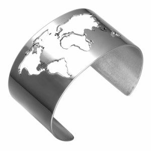 ワールドマップステンレスバングル 世界地図 おもしろ 面白い ワイド 幅あり 腕輪 サージカルステンレス316L アームレット 男性 高級 メ
