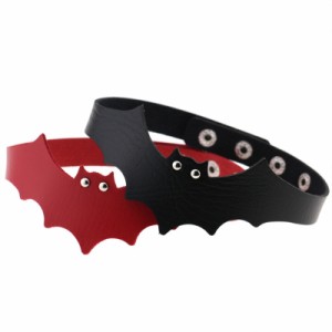 コウモリレザーチョーカー ボンデージ風 ハート バット 蝙蝠  ハロウイン ハロウィーン 首飾り ネックレス レディース 黒色 ブラック SM