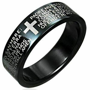ブラックメッセージクロスリング（M）（ERB076）サイズ/23号/26号 十字架 黒色 ロザリオ ステンレスリング 指輪 サージカルステンレス316