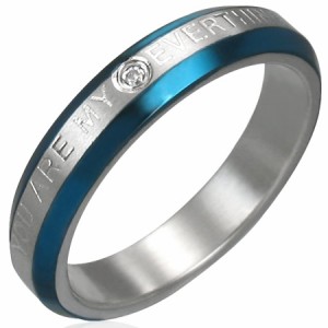 エブリシングリング（ERN032）サイズ/15号 青色 ブルー メッセージ 英語 クリスタル ジルコニア ステンレスリング 指輪 サージカルステン