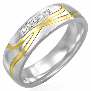 ラッピングステンレスリング（ERN053）サイズ/16号 ゴールド 金色 クリスタル ジルコニア ステンレスリング 指輪 サージカルステンレス31