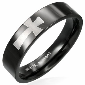 ダーククロスステンレスリング（RAH049）サイズ/12号 ブラック 黒色 十字架 ロザリオ ステンレスリング 指輪 サージカルステンレス316L 