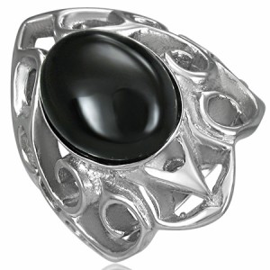 ブラックアゲートエンブレムリング（RBR066）サイズ/18号 天然石 メノウ ステンレスリング 指輪 サージカルステンレス316L 低アレルギー 