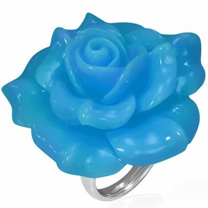 37mmリアルローズステンレスリング(ライトブルー)（RWX030）サイズ/10号/20号 青色 薔薇の指輪 バラリング お花 フラワー 立体 3D アクリ