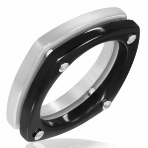ブラックリベットステンレスリング（SRV146）サイズ/20号 四角形の指輪 ユニーク 黒色 サージカルステンレス316L メンズ レディース ペア