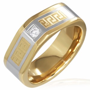 アンバサダーステンレスリング（ゴールド）（SRV174）サイズ/13号 金色 クリスタル 永遠 ジルコニア 指輪 サージカルステンレス316L メン