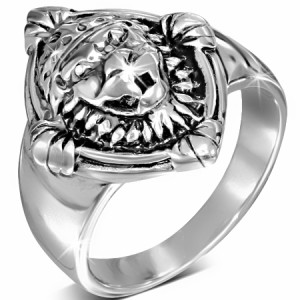 ライオンキングステンレスリング（RMT410）サイズ/29号 獅子 アニマル 動物の指輪 サージカルステンレス316L メンズ レディース ペアリン