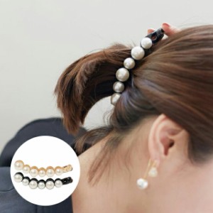 ヘアクリップ2個セット（BK/GD）　クリップ　パールヘアクリップ　シンプル　清楚　かわいい