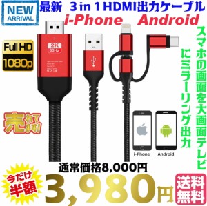 【送料無料・税込み】 最新 3in1 HDMI i-Phone Android プロジェクター 出力ケーブル ミラーリング lightning USB C micro 変換 tv ケー