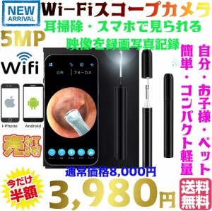 【送料無料・税込み】最新 Wi-Fi 無線 イヤー LED ライト スコープ カメラ 明るい 耳掃除 耳かき 内視鏡 高画質 500万画素 スマホ 見る 