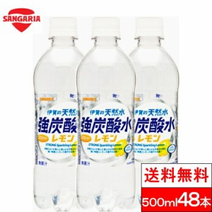 送料無料 サンガリア 伊賀の天然水 炭酸水 レモン 500ml 24本×2箱（計48本）サンガリア 伊賀 強炭酸 強炭酸水