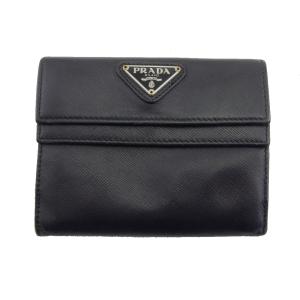 プラダ PRADA 三つ折り財布トライアングルロゴ ブラック レディース 中古