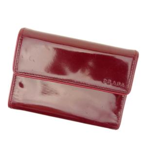 プラダ PRADA 三つ折り財布ロゴ ボルドー レディース 中古