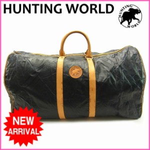 【ラスト1点】 ハンティングワールド ボストンバッグ ロゴ ネイビー×ライトブラウン HUNTING WORLD バック 収納 旅行 バッグ 迅速発送 