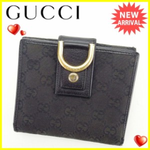 【ラスト1点】 グッチ Wホック財布 二つ折り財布 アビー GGキャンバス ブラック×ゴールド GUCCI ホックサイフ ホック財布 財布