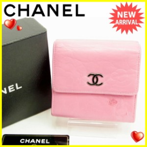 【ラスト1点】 シャネル Wホック財布 コンパクトサイズ カメリア ピンク レザ- CHANEL ホックサイフ ホック財布 財布 サイフ 財布