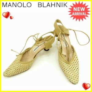 マノロブラニク レースアップパンプス #36 1 2 メッシュ ベージュ レザーMANOLO BLAHNIK レディース 1点物 人気 良品 秋 オシャレ 大人 T