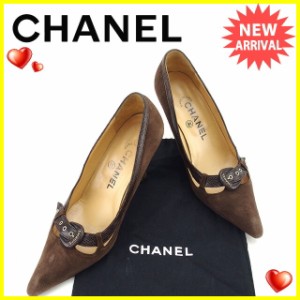 シャネル パンプス #34 1 2 ココマーク ブラウン スエード×レザーCHANEL レディース 1点物 人気 良品 秋 オシャレ 大人 T13067 中古