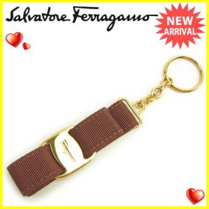 【中古】 Salvatore Ferragamo キーホルダー ヴァラリボン レディース フェラガモ T261 . サルヴァトーレ キーリング ゴールド×ホワイト 人気