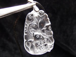 AA+天然石水晶クリスタル鯉彫刻ペンダントトップ黒革糸ネックレス