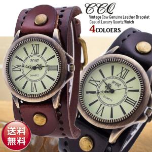 【メール便送料無料】CCQ極太ベルトレザーカフウオッチ・腕時計【全4色】レトロ/ビンテージ/アンティーク/メンズ/ぽっきり