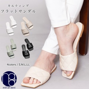 【冬新作】 キルト フラットサンダル シューズ 靴 スクウェアトゥ サンダル S M L LL 23.0cm 23.5cm 24.0cm 24.5cm 25.0cm レディース 冬