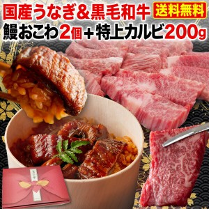 ポイント10％還元  父の日 国産うなぎ＆黒毛和牛 贅沢Aセット(鰻おこわ＆特上カルビ) 鰻おこわ x2個＆特上カルビ200g ウナギ 肉 贈答 内