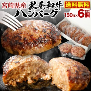 ギフト ハンバーグ 黒毛和牛100% 送料無料 ギフト 150g×6食セット 宮崎県産 送料無料 真空パック 小分け 贈答品 クール