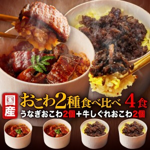 送料無料 父の日 ギフト 母の日 遅れてごめん 肉 おこわ2種食べ比べセット ギフト プレゼント うなぎ＆和牛しぐれ 4個セット 宮崎県産黒