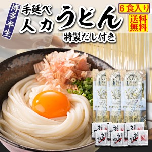 うどん 送料無料 半生手延べ人力うどん 3袋（6食入り） 国産小麦100％ 半生だからもっちり つるつる スープ付き 福山製麺所 メール便