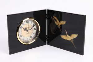 屏風時計 置き時計 木製 寿鶴 叙勲 褒章 結婚祝 置時計 いい夫婦の日 母の日 敬老の日 海外土産 日本土