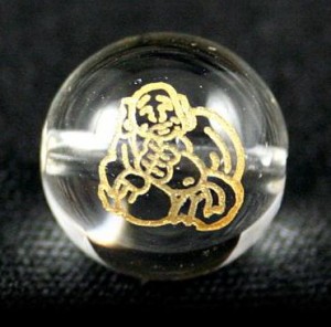 七福神 布袋 水晶金彫り 10mm 【彫刻 一粒売りビーズ】