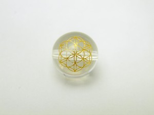 神聖幾何学模様 フラワーオブライフ 水晶(金彫り) 12mm 【彫刻 一粒売りビーズ】