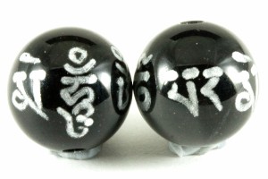 オニキス10mm (銀) 六字真言 【彫刻 一粒売りビーズ】