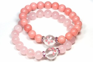 選べる2種類 桜(さくら) デザインブレスレット ローズクォーツ サクラジェード レディース 女性用 天然石 風水 パワーストーン