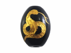 彫刻ビーズ 白蛇-オニキス・手彫り・樽・金色入り 天然石 パワーストーン