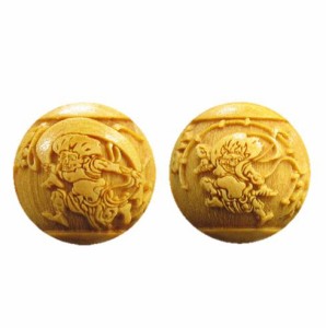 風神雷神 柘植玉 彫刻ビーズ 縦穴 12mm 【穴あり一粒売りビーズ】