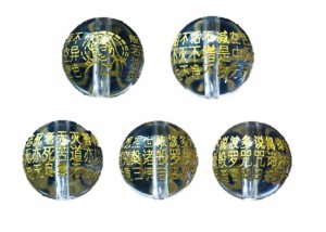 般若心經・観音菩薩・水晶（金）5粒セット縦穴 12mm 手作りにオススメ！天然石 パワーストーン