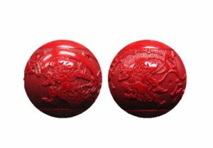 風神雷神 朱砂（辰砂・シナバー） 彫刻ビーズ 縦穴 12mm 【穴あり一粒売りビーズ】