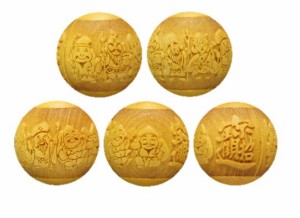 浮彫 福招き 七福神 招財進寶 ウッドビーズ 15mm 柘植 縦穴【穴あり一粒売りビーズ】