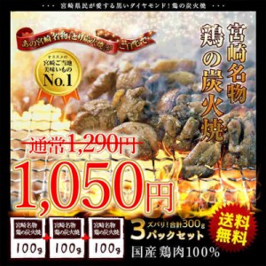 【SALE！240円OFF】＜鶏の炭火焼100g×3パック＞宮崎名物 職人技 合計たっぷり300g 炭火焼き 焼き鳥 保存食 常温 炭火焼き メール便 送料