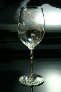 京焼き絵付け クリスタルワイングラス（大） 梅額紫陽花に蜻蛉
