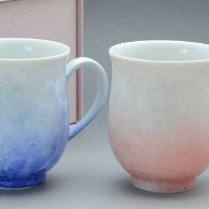 【送料無料】 京焼 清水焼 ペアマグカップ 花結晶（白地青赤） はなけっしょう（しろじあおあか）